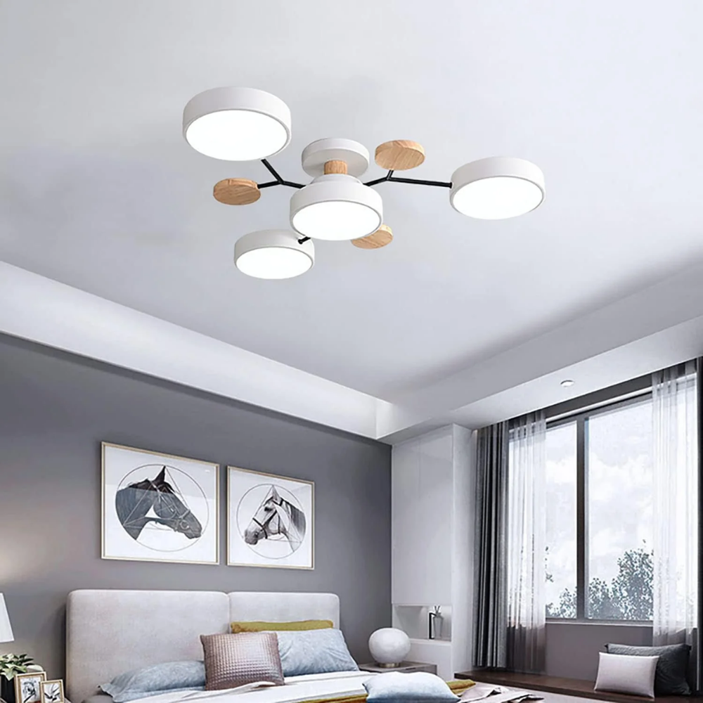 Moderne Mehrpunkt LED Deckenleuchte - Große Holz & Metall Leuchte für Esszimmer