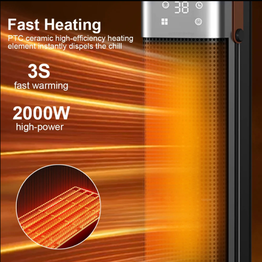 Turmheizlüfter 2000 W mit Fernbedienung 65 cm – Heizstrahler mit LED-Display und Flammeneffekt