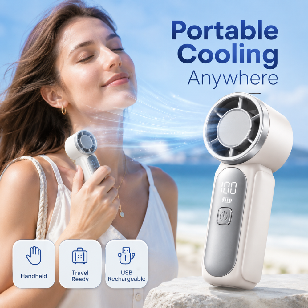 Tragbarer Mini-Turbo-Handventilator – USB-aufladbarer Hochgeschwindigkeits-Ventilator mit 100 Geschwindigkeitsstufen und Digitalanzeige