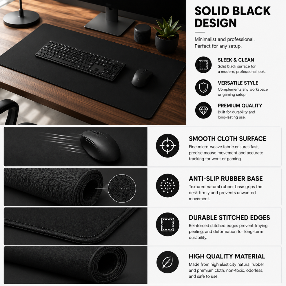 2er-Set Große Schreibtischunterlagen & Mauspads 90 × 40 cm – Minimalistische rutschfeste Deskmats mit genähtem Rand für Büro, Homeoffice & Gaming