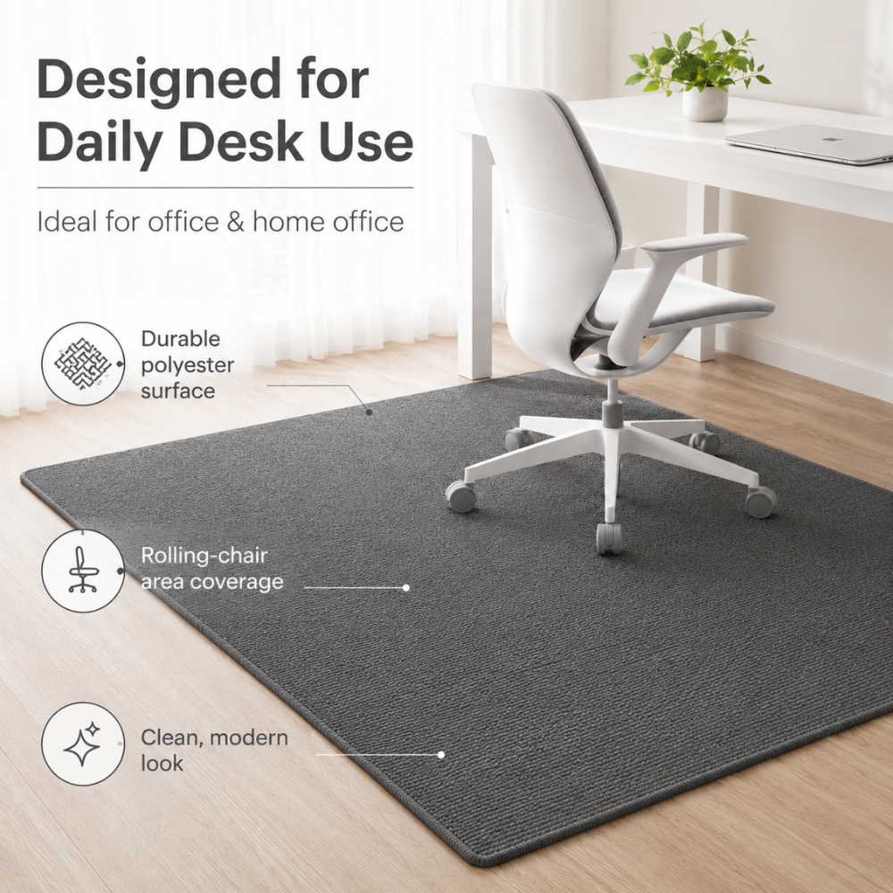 Rutschfeste Bürostuhlmatte aus strapazierfähigem Polyester | Bodenschutzmatte für Schreibtischstuhl und Homeoffice