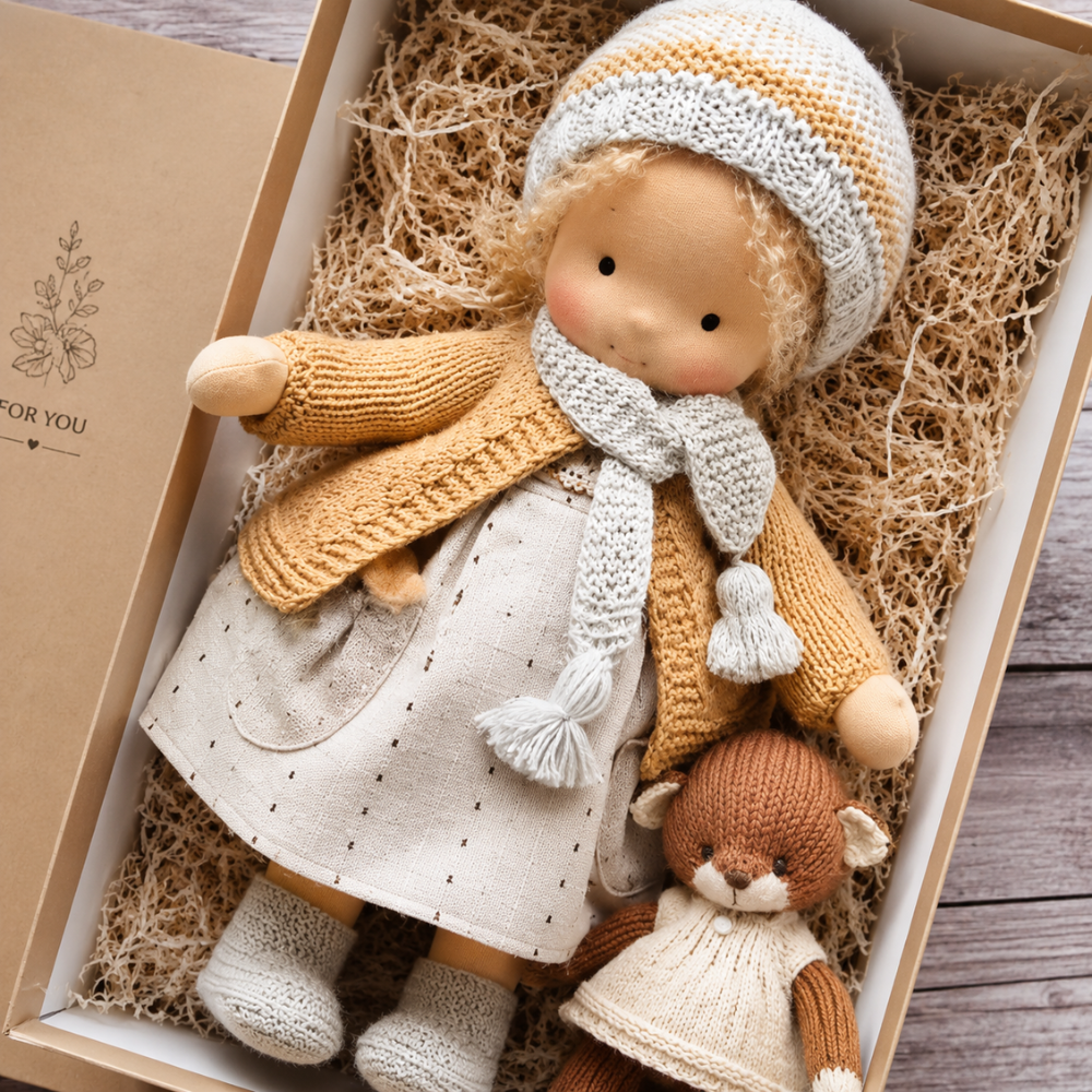 Waldorf-inspirierte Stoffpuppe 30 cm für Kinder Weiche Ragdoll Kuschelpuppe zum Spielen und Dekorieren