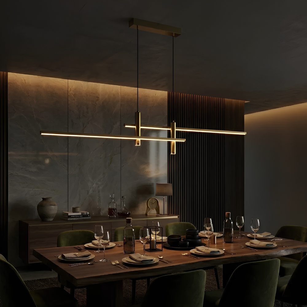 Lineare Pendelleuchte in Schwarz – Höhenverstellbare Metalllampe mit dimmbarem warmem Licht