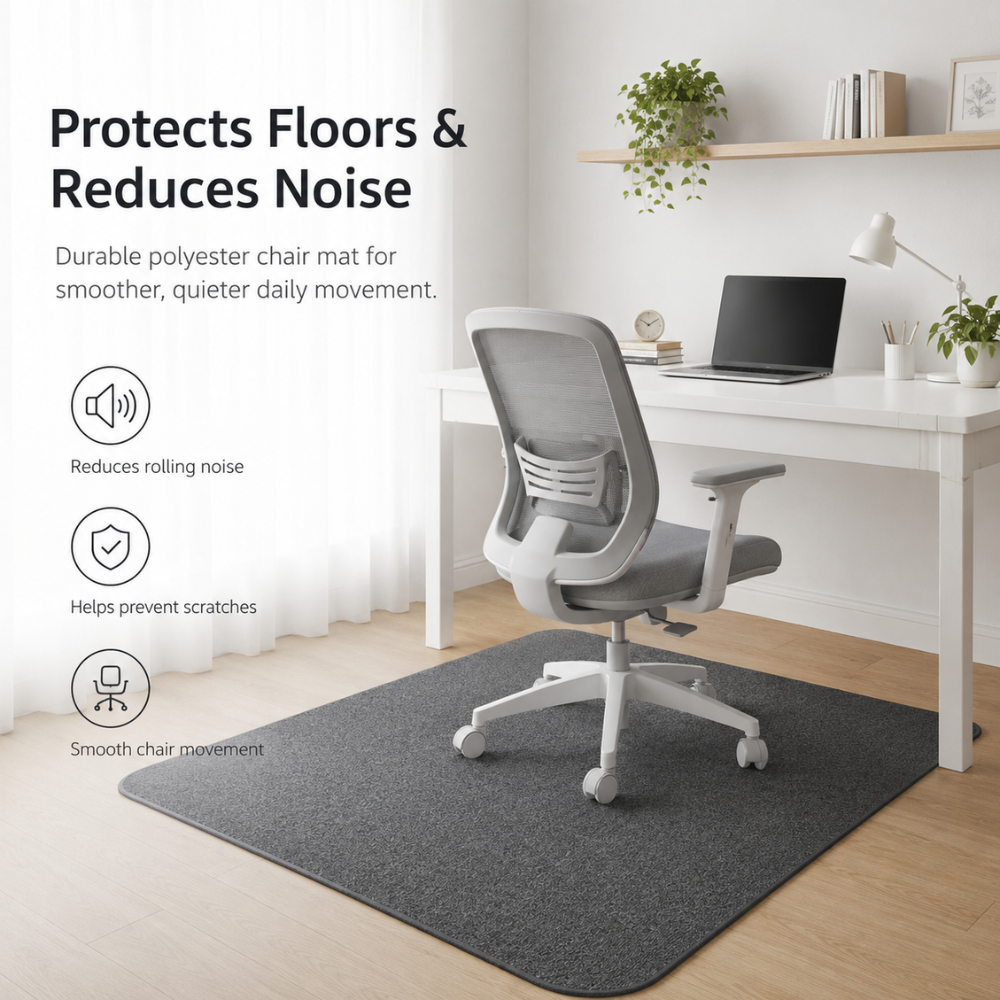 Rutschfeste Bürostuhlmatte aus strapazierfähigem Polyester | Bodenschutzmatte für Schreibtischstuhl und Homeoffice