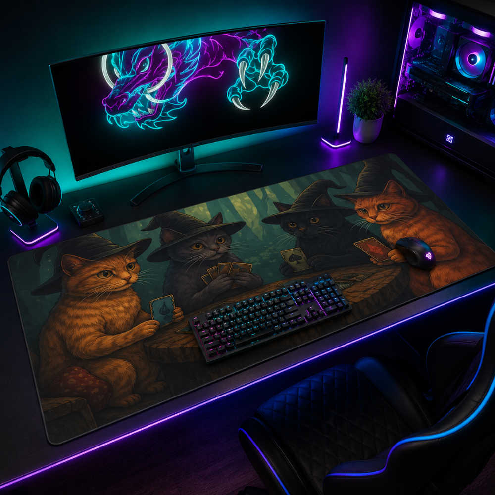 Großes Gaming Mauspad 30 × 60 cm mit Fantasy-Tiermotiv | Rutschfeste Gummi-Schreibtischunterlage mit genähtem Rand