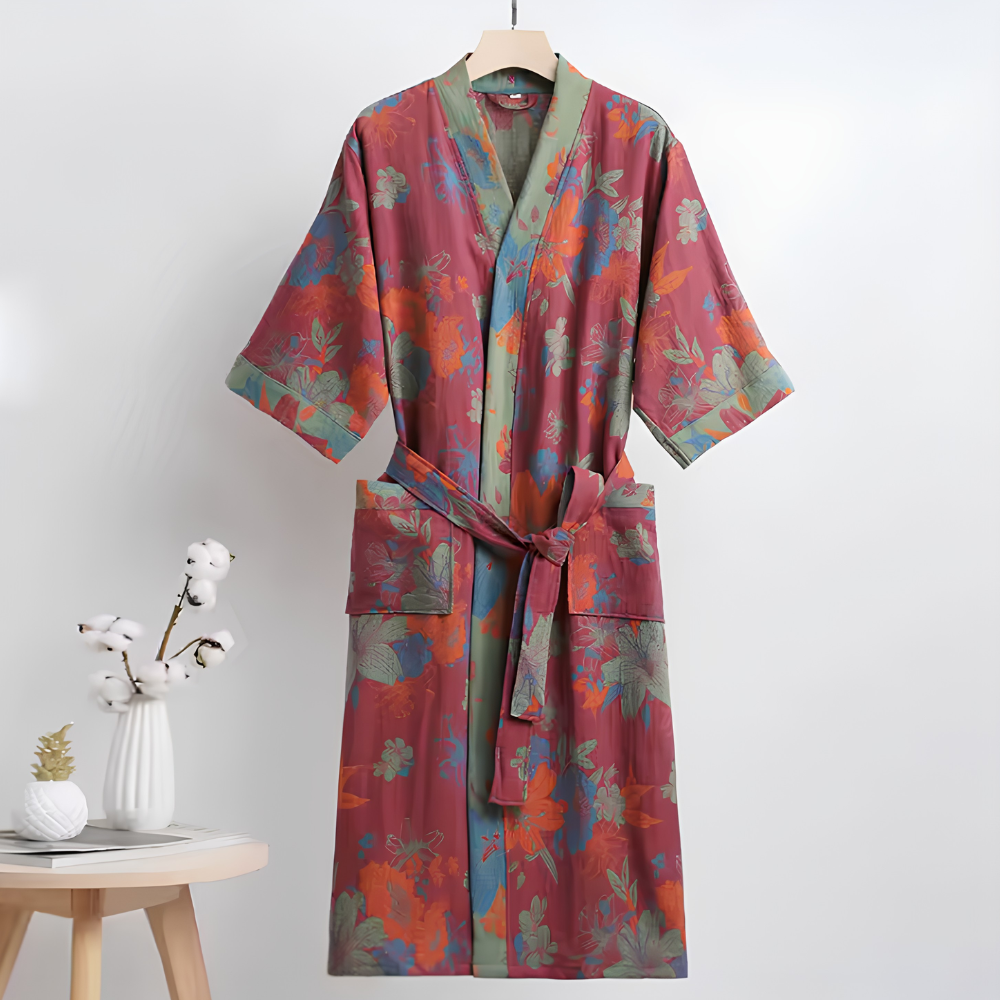 Retro Kimono Bademantel aus Baumwolle - Luftiger Morgenmantel & Loungewear für Damen & Herren