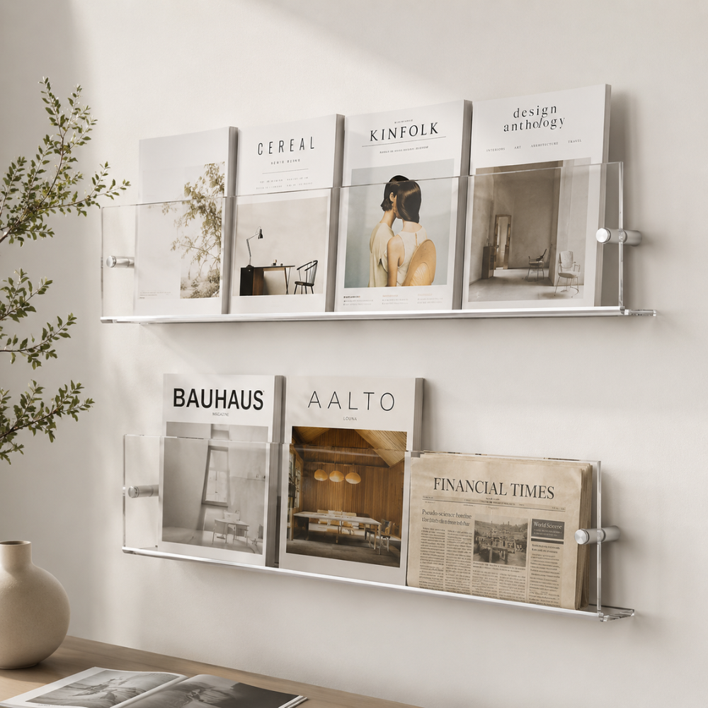 Transparentes Wandregal aus Kunststoff Wandmontierter Prospekthalter für Bücher Zeitschriften Magazine Büro Zuhause