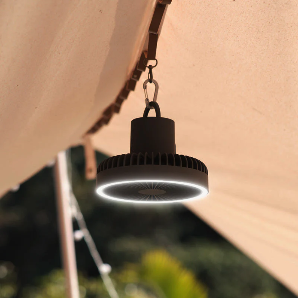 Camping Ventilator mit LED Licht USB Akku Powerbank Hängend oder mit Stativ für Zelt Outdoor