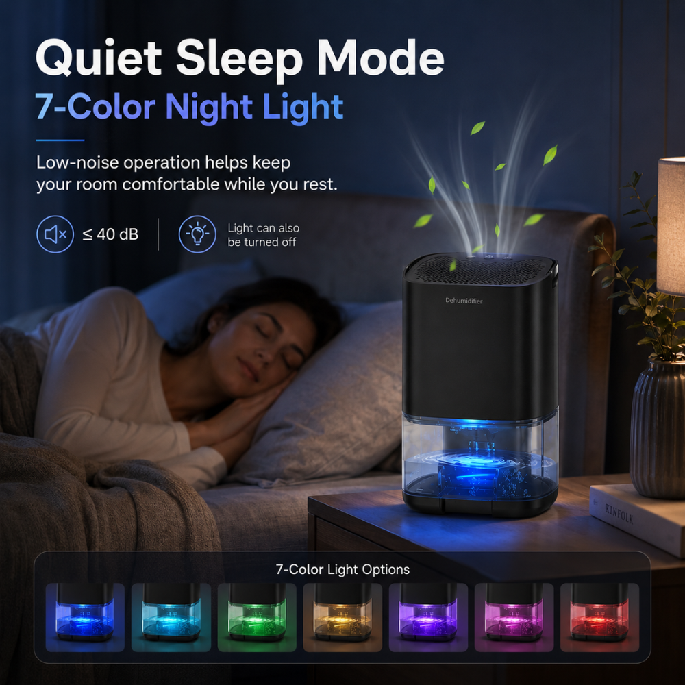 Kompakter 1L Luftentfeuchter für Zuhause | Leiser Raumentfeuchter mit Auto-Abschaltung, LED-Licht und 24 m² Raumabdeckung