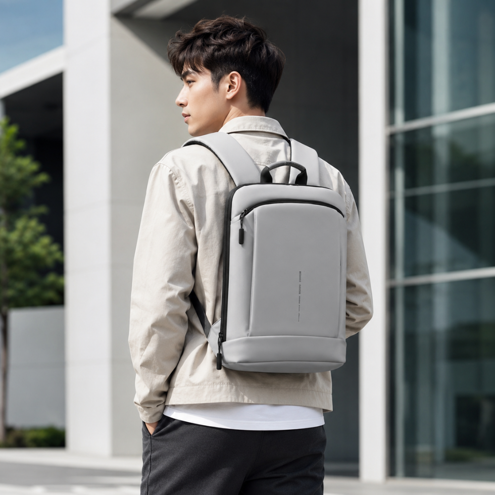 Schlanker Business-Laptoprucksack 42 × 29 × 8 cm – Wasserabweisender PVC-Rucksack mit mehreren Fächern