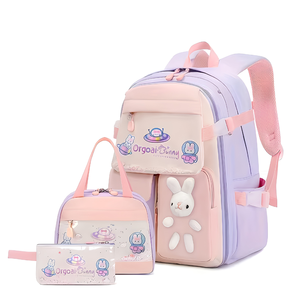 Hasen-Schulrucksack 44 × 30 × 15 cm – Großer Mädchenrucksack mit Brustgurt, Seitentaschen & viel Stauraum