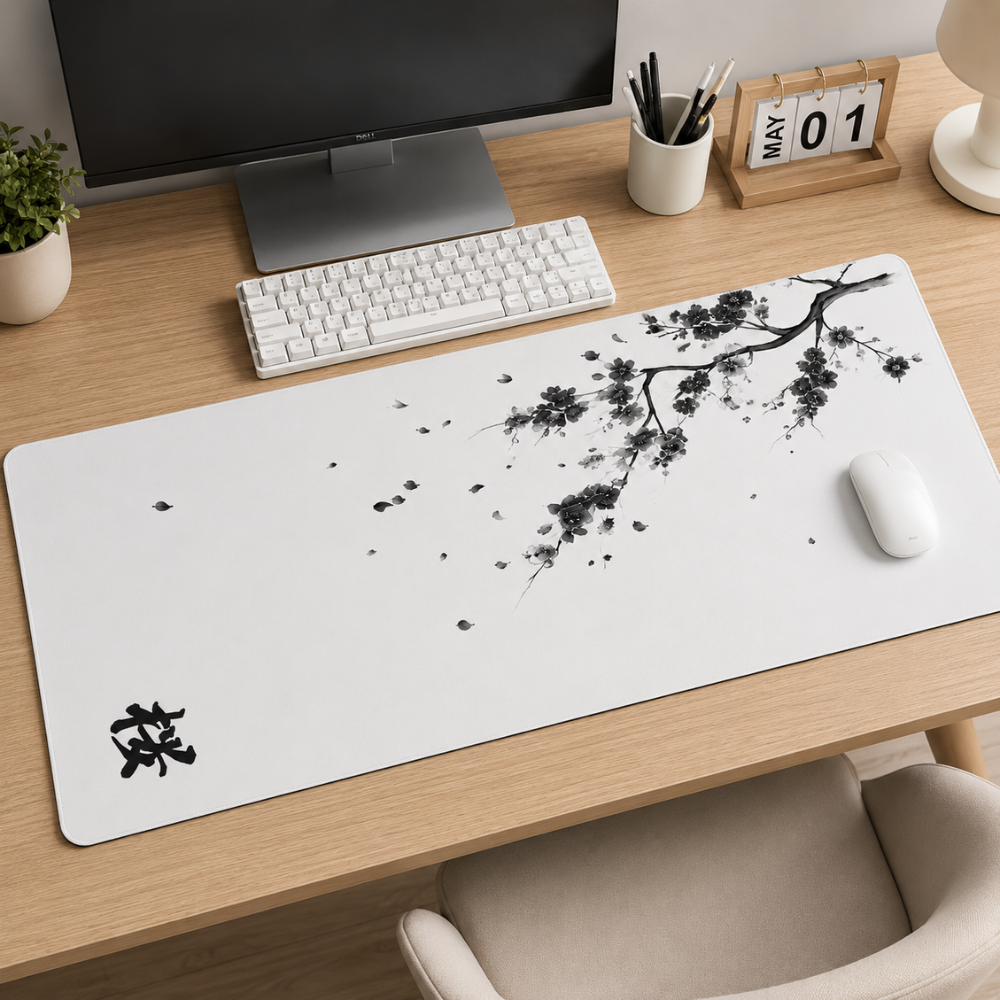 Schreibtischunterlage & XXL Gaming-Mauspad mit Sakura-Kirschblüten – Rutschfeste Stoffmatte für Büro, Homeoffice, Schule & Gaming