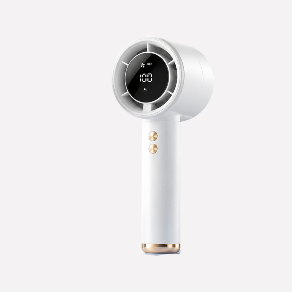 Tragbarer Mini-Turbo-Handventilator mit Digitalanzeige – USB-C aufladbarer Hochgeschwindigkeits-Ventilator mit 100 Geschwindigkeitsstufen für Reisen, Büro und Outdoor