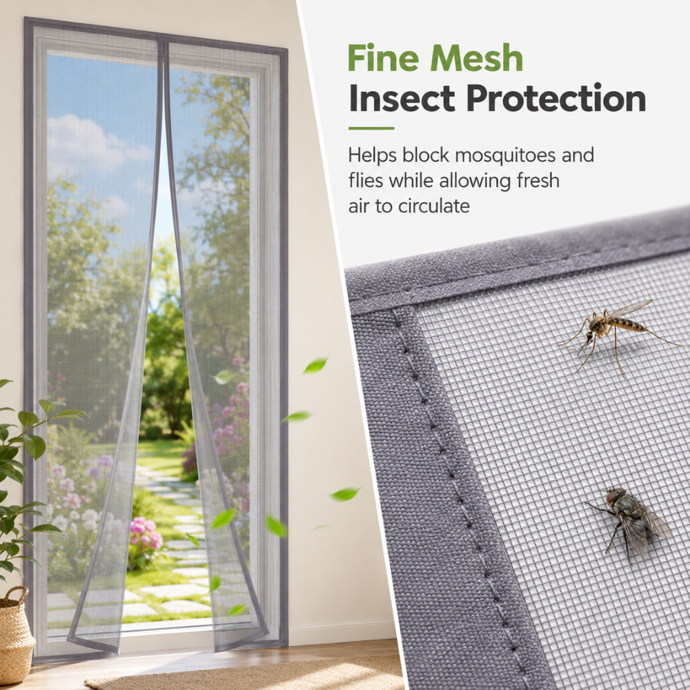 Magnetic Mosquito Net Door ScreeMagnetischer Tür-Fliegengittervorhang | Selbstschließendes Moskitonetz für Türen mit feinmaschigem Insektenschutzn Customized Size Grey Invisible Mesh Summer Insect Proof Automatic Closing Curtain