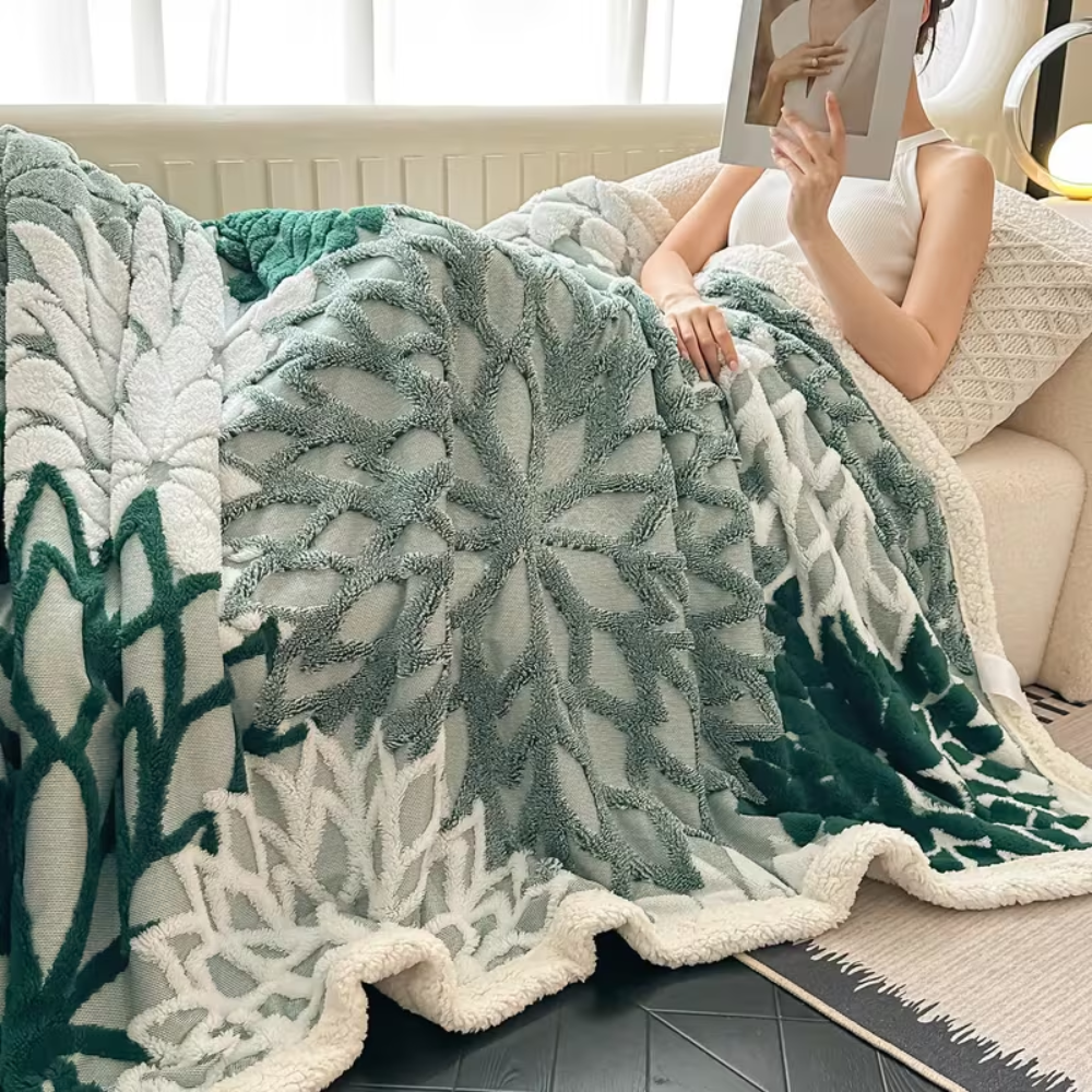 Jacquard-Fleece-Plaid mit Blumenmuster 100x150 bis 200x230 cm – Dicke Wohndecke für Sofa und Bett