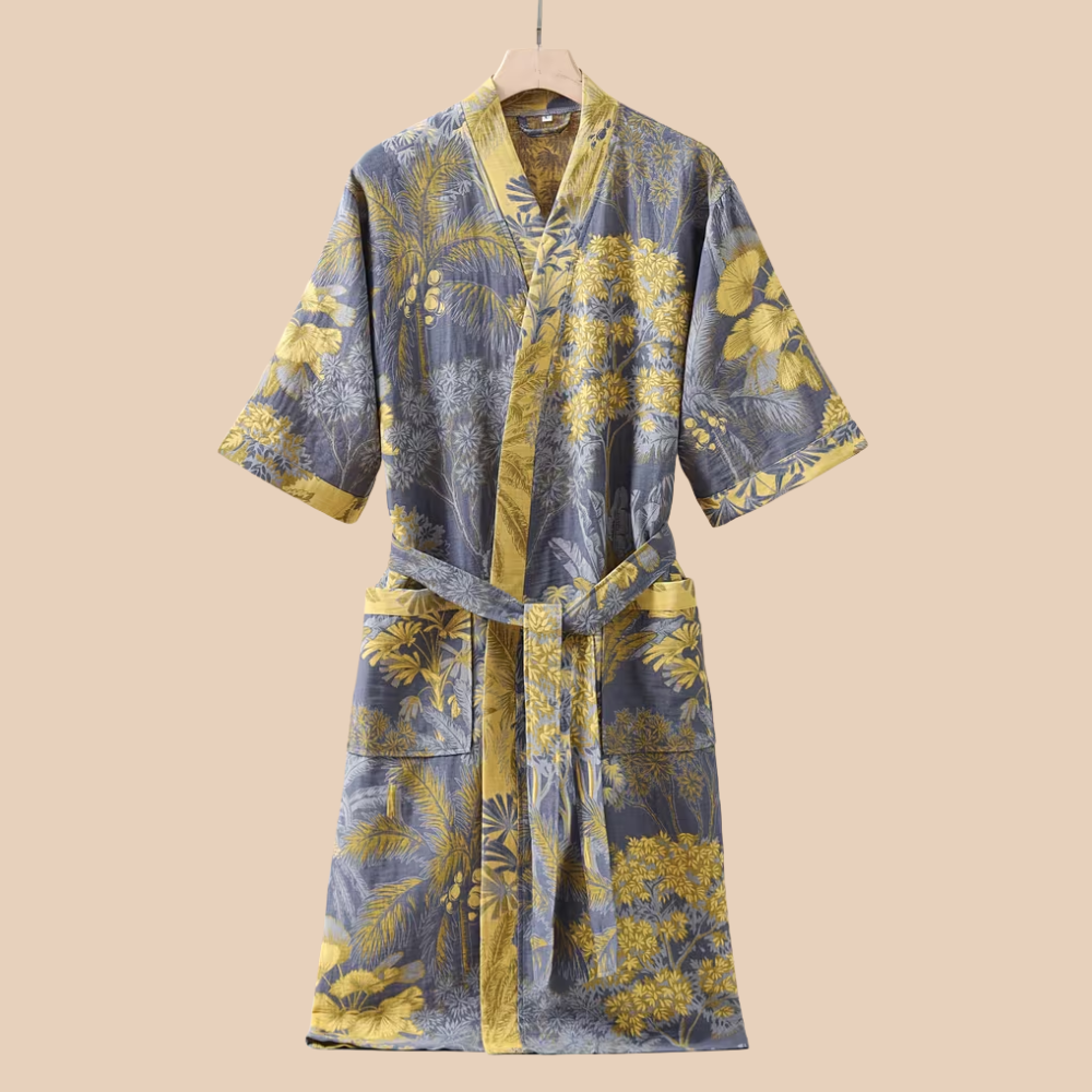 Baumwoll-Gaze Kimono Bademantel - Leichter Morgenmantel & Loungewear für Damen & Herren