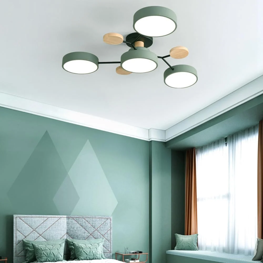 Moderne Mehrpunkt LED Deckenleuchte - Große Holz & Metall Leuchte für Esszimmer