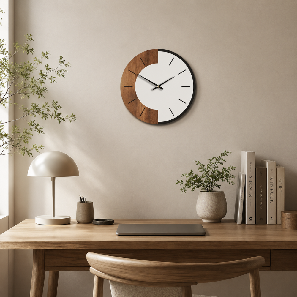 Moderne Holz Wanduhr 35/45 cm – Runde Designer Uhr mit leisem Uhrwerk für Wohnzimmer, Küche & Büro