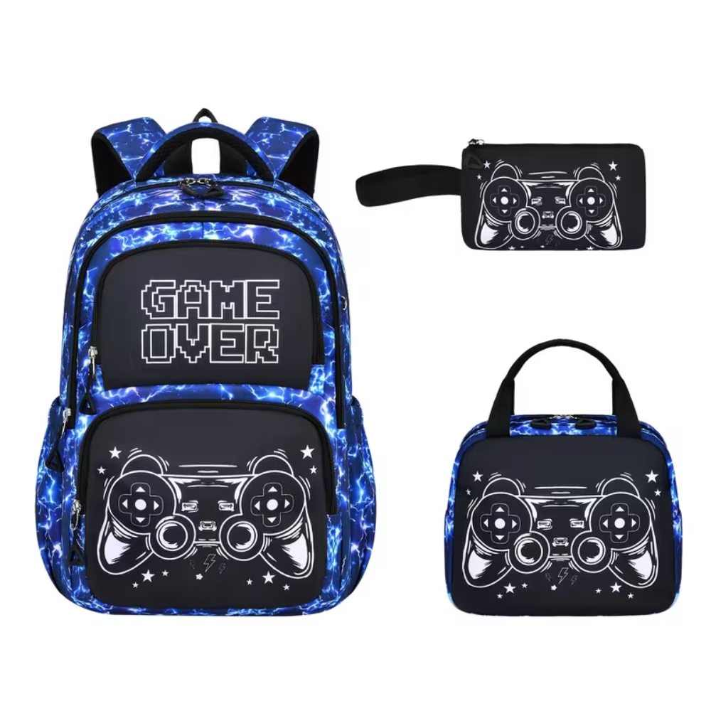 Schulrucksack-Set mit Gaming-Controller-Motiv 46 × 30 × 19 cm – 3-teiliges Polyester-Rucksackset mit Tasche & Federmäppchen