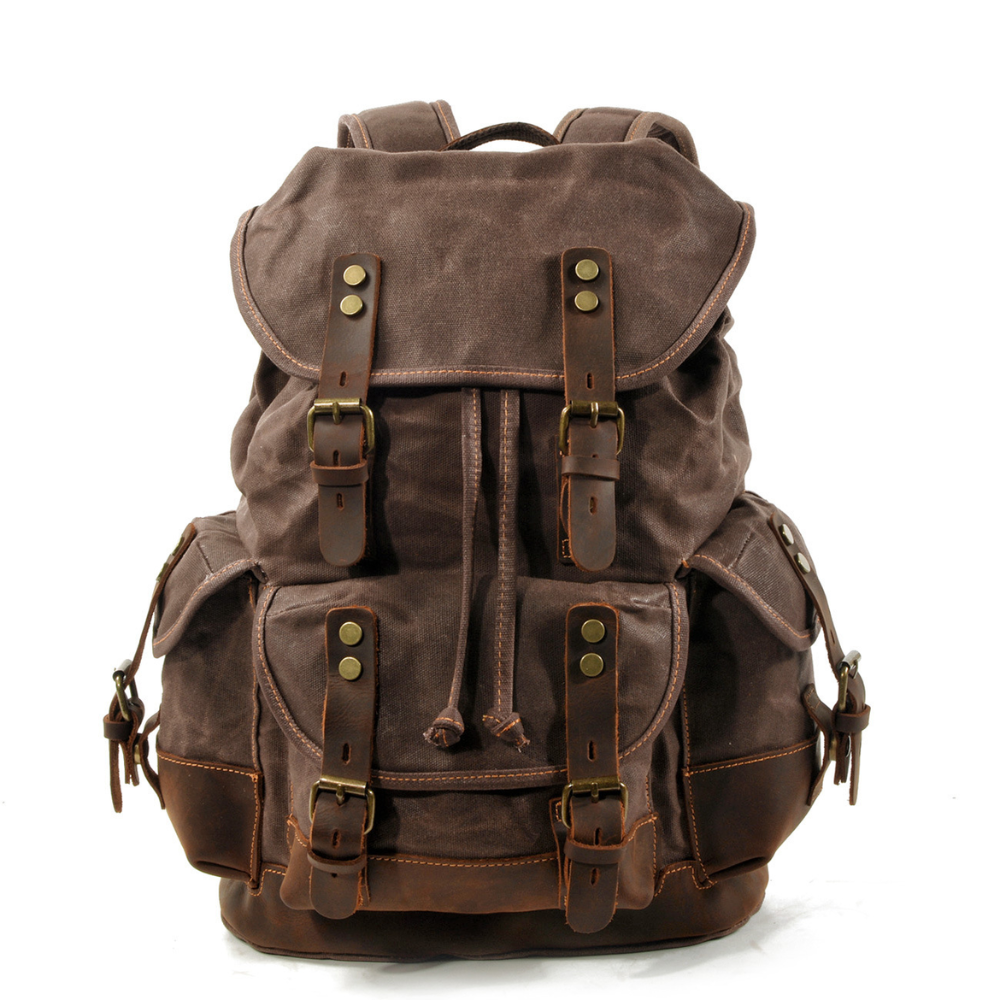 Vintage Wachstuch Canvas Rucksack für Herren - Großer Laptop Tagesrucksack & Reise-Rucksack