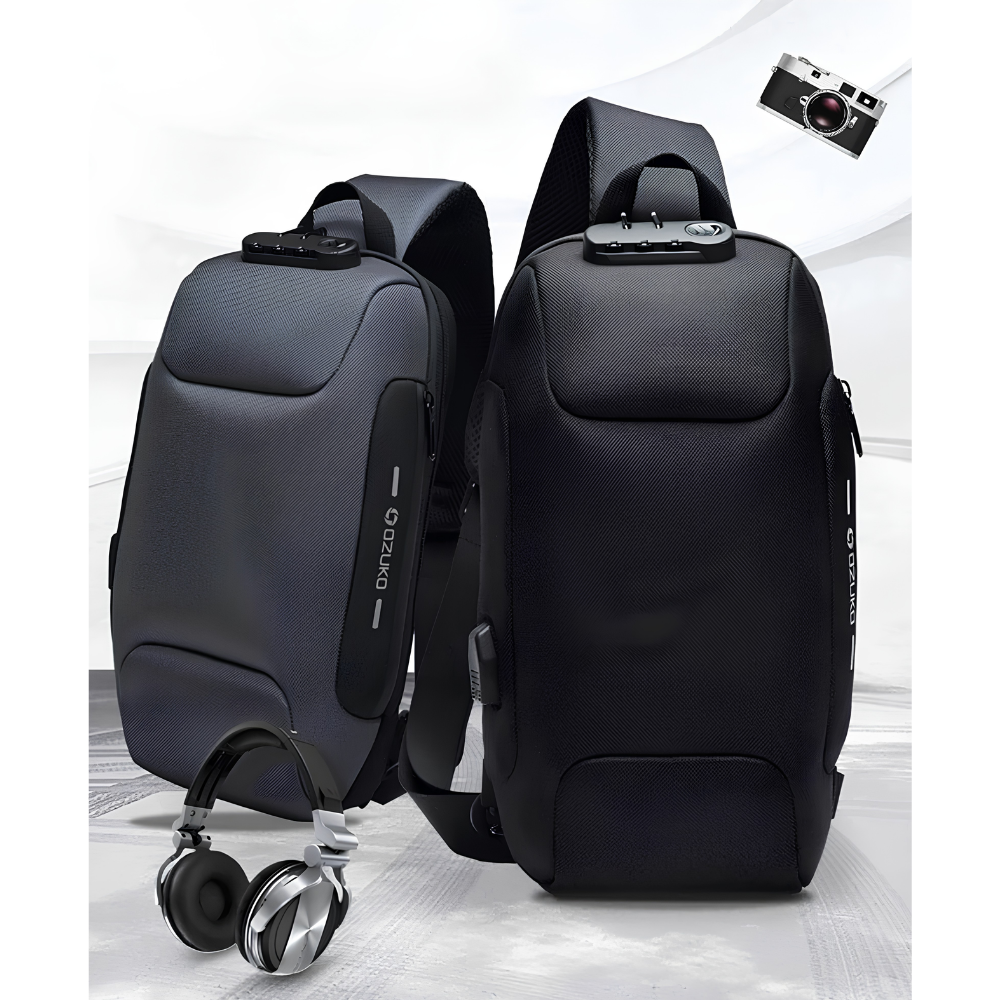 17 x 8 x 34 cm Anti-Diebstahl Sling Bag Herren & Damen - Wasserdichte Brusttasche mit USB-Anschluss