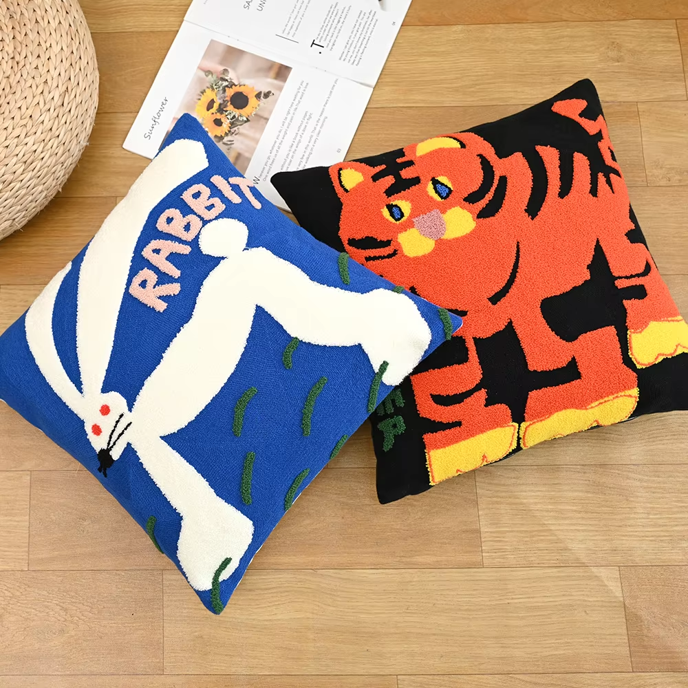 Kelro Sofakissenbezug mit gesticktem Tiermotiv – Retro-Dekokissenbezug aus Polyester-Baumwolle
