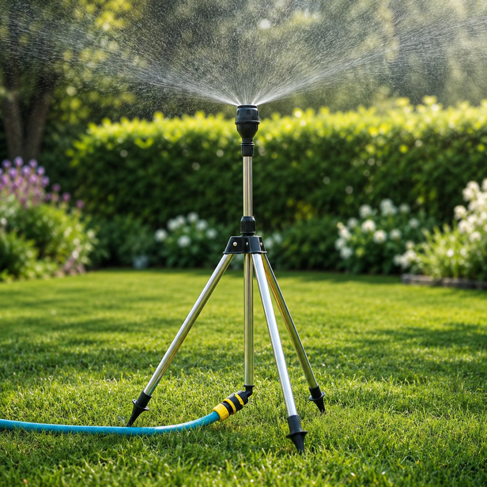 360° Automatischer Rasensprenger mit Edelstahl-Stativ – Höhenverstellbarer Garten-Sprinkler für Rasen, Beete & Bewässerung