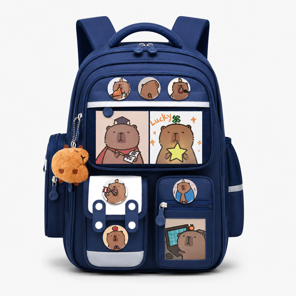 Kinder-Schulrucksack mit Capybara-Motiv – Wasserabweisender Rucksack mit großem Fassungsvermögen & gepolsterten Trägern für Schule & Freizeit