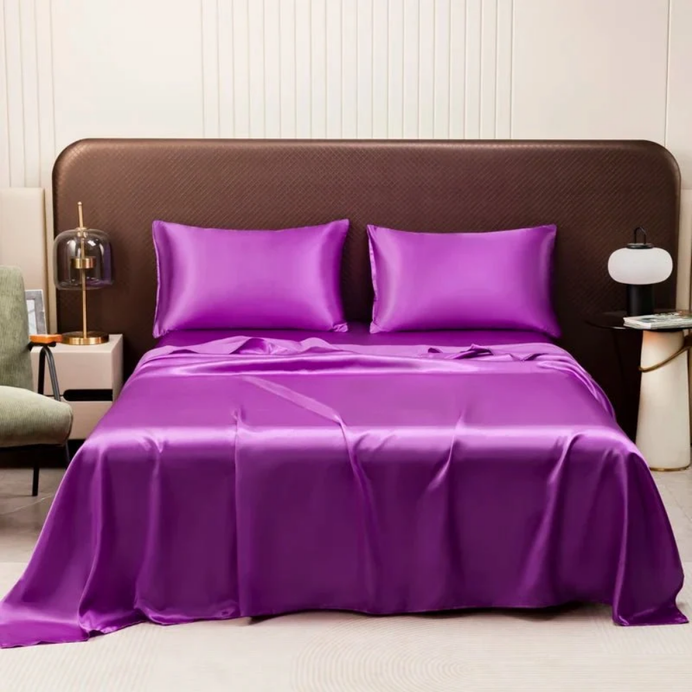Leichtes Satin Bettwäsche-Set - Seidenweiche Laken mit Kissenbezügen für Schlafzimmer