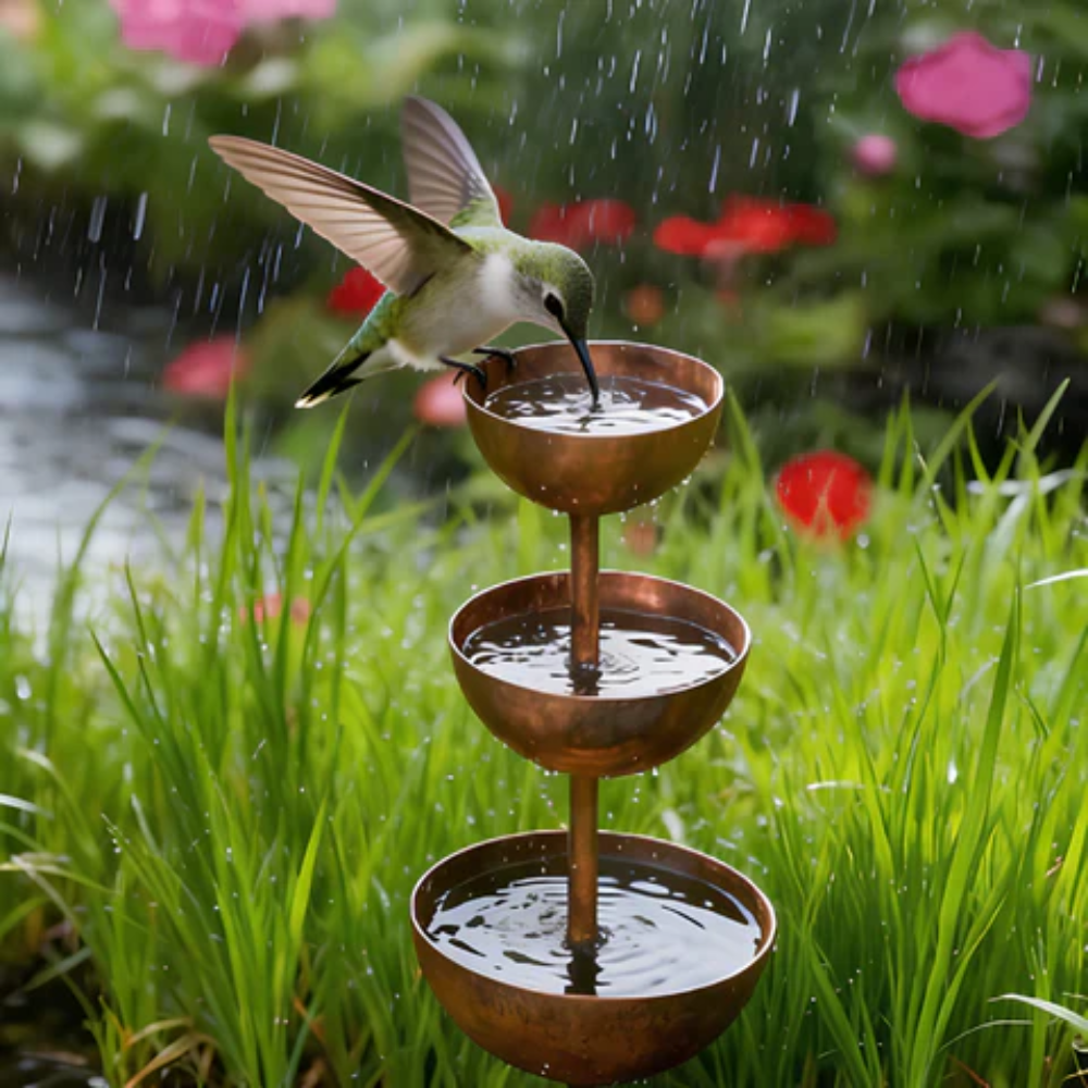 Vogeltränke Garten | 3-stufiges Vogelbad aus Eisen mit dekorativen Wasserschalen für Terrasse, Balkon und Außenbereich