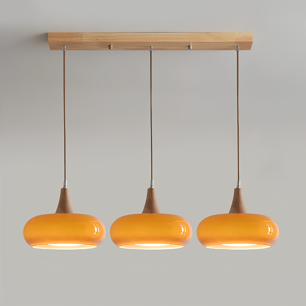 Skandinavische Holz & Glas Hängeleuchte - Moderne Pendellampe mit Holzakzent