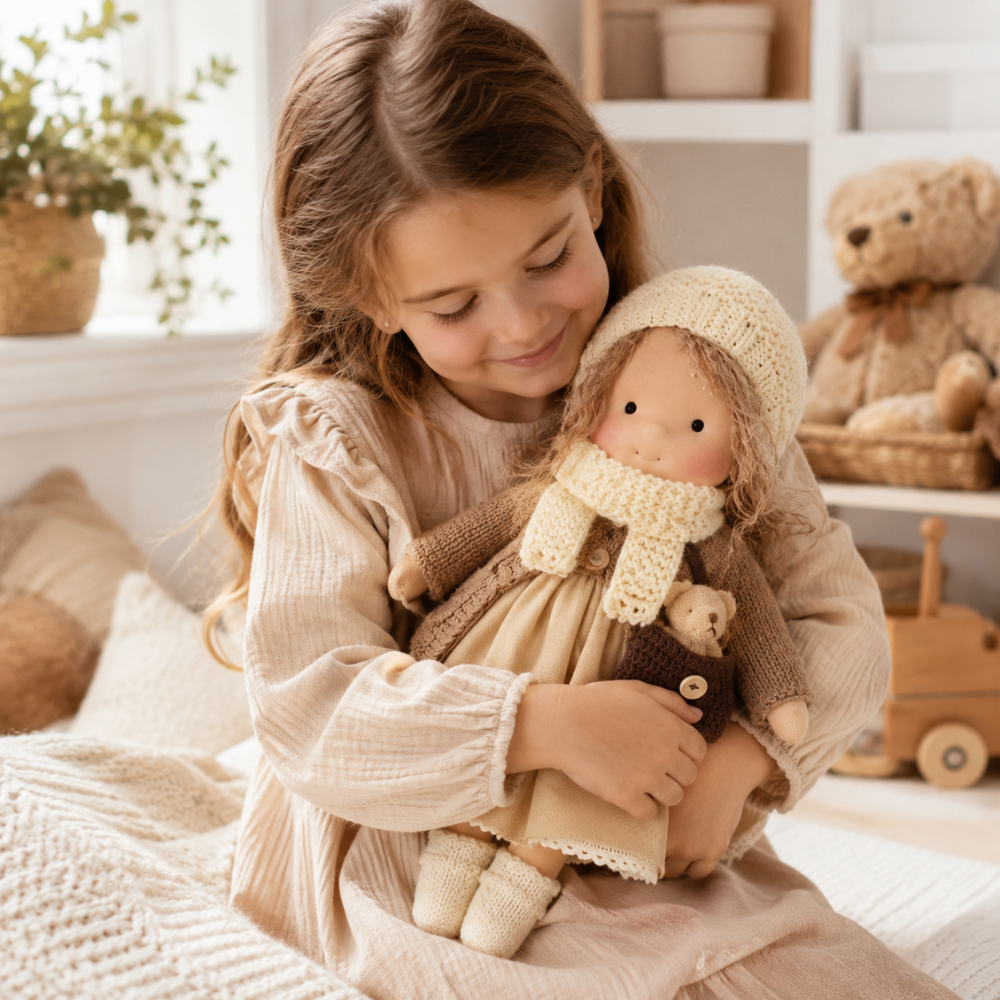 Waldorf-inspirierte Stoffpuppe 30 cm für Kinder Weiche Ragdoll Kuschelpuppe zum Spielen und Dekorieren