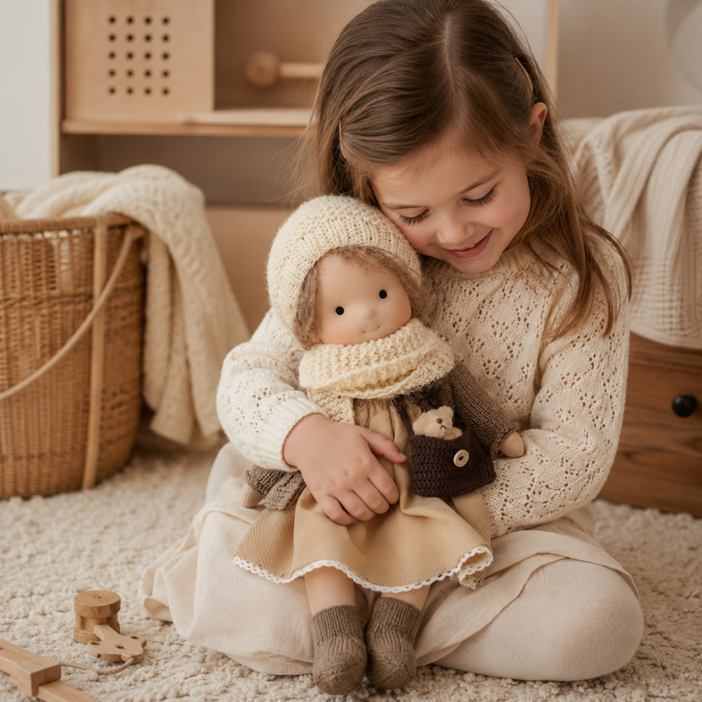 Waldorf-inspirierte Stoffpuppe 30 cm für Kinder Weiche Ragdoll Kuschelpuppe zum Spielen und Dekorieren