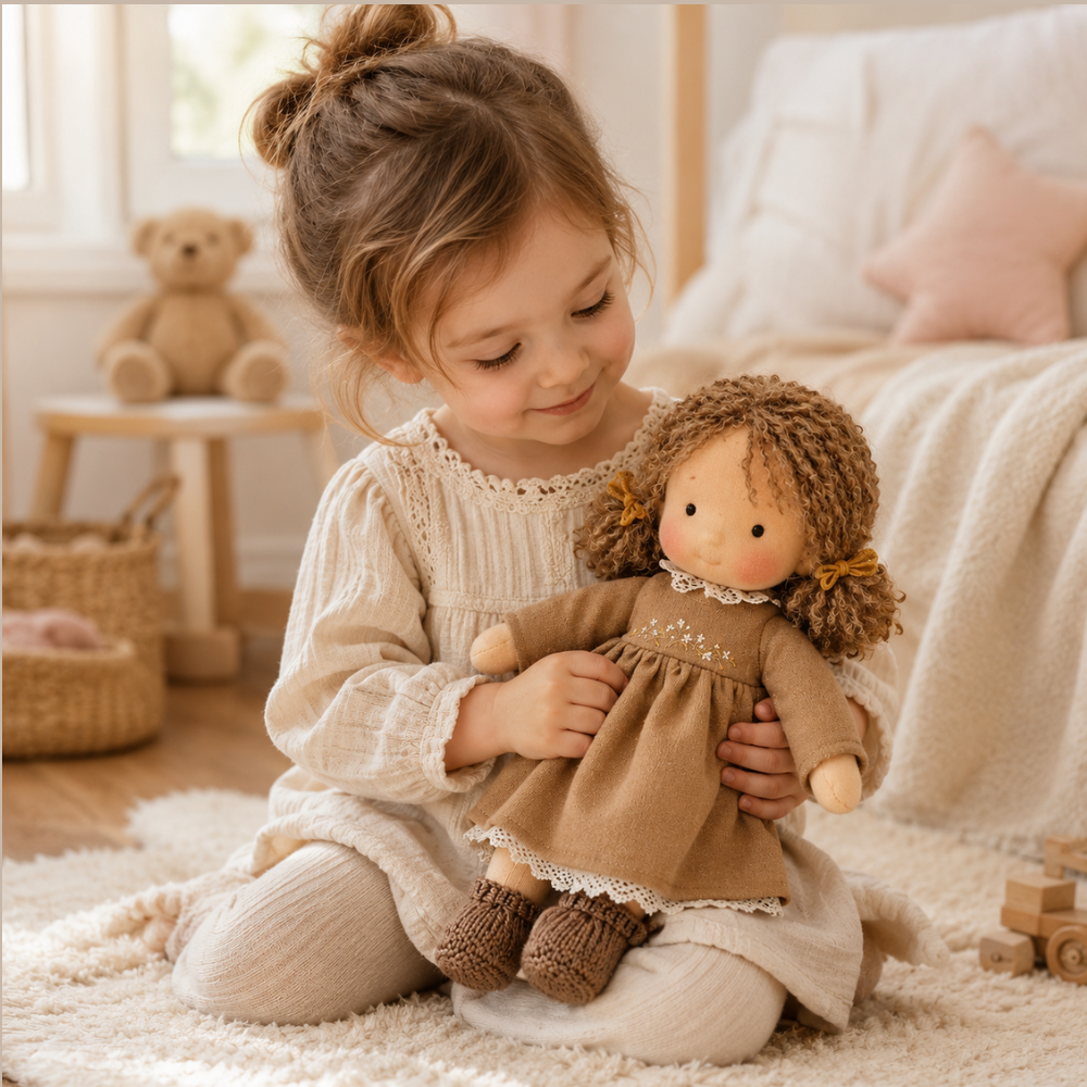 Waldorf-inspirierte Stoffpuppe 30 cm für Kinder Weiche Ragdoll Kuschelpuppe zum Spielen und Dekorieren