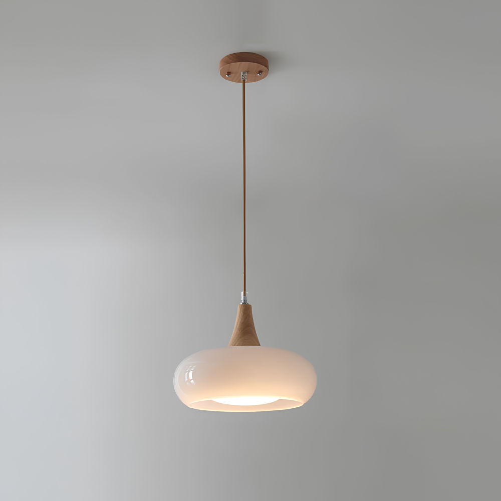 Skandinavische Holz & Glas Hängeleuchte - Moderne Pendellampe mit Holzakzent