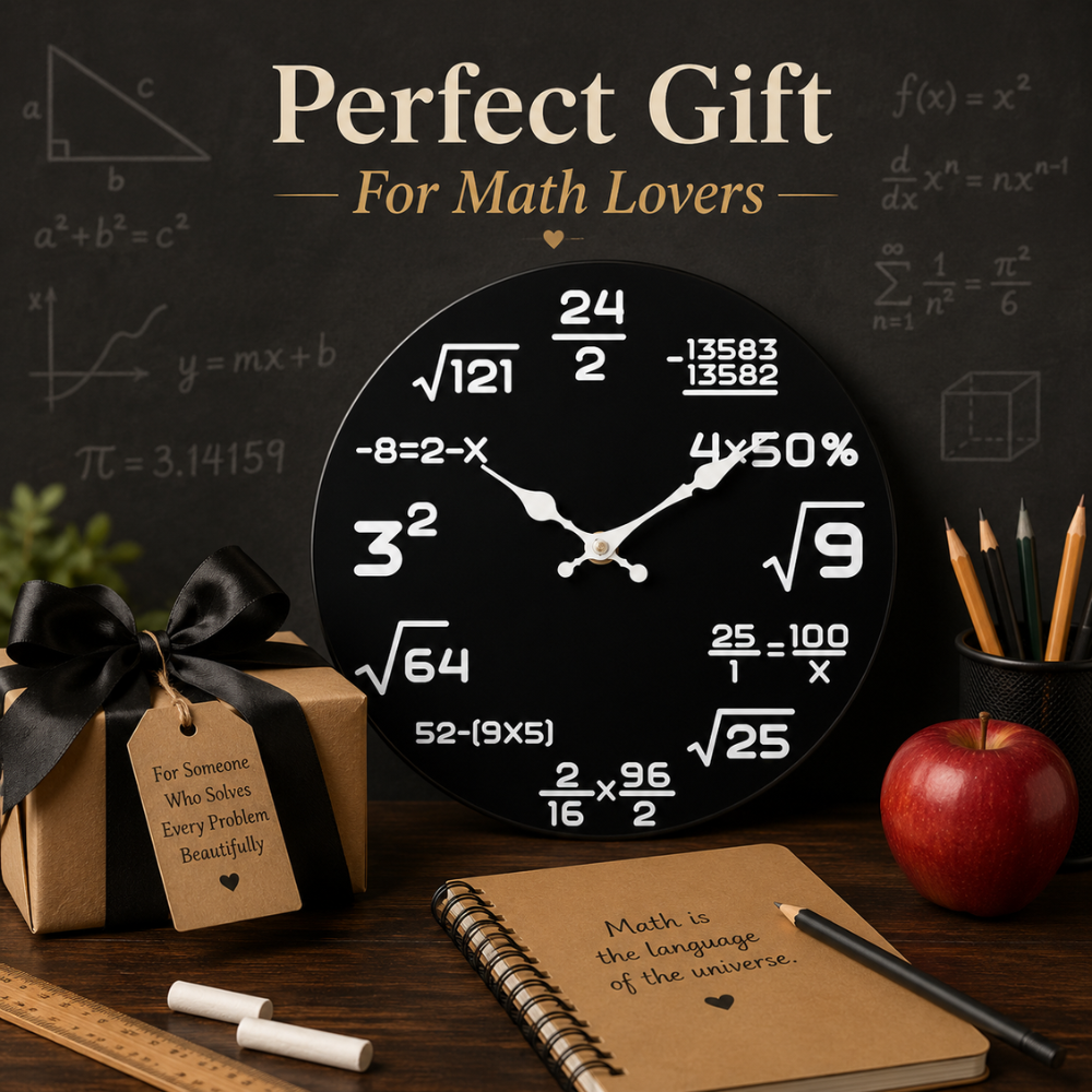 Mathe Wanduhr – Runde Zahlen Uhr mit Rechenaufgaben, leisem Quarzwerk für Wohnzimmer, Büro & Kinderzimmer