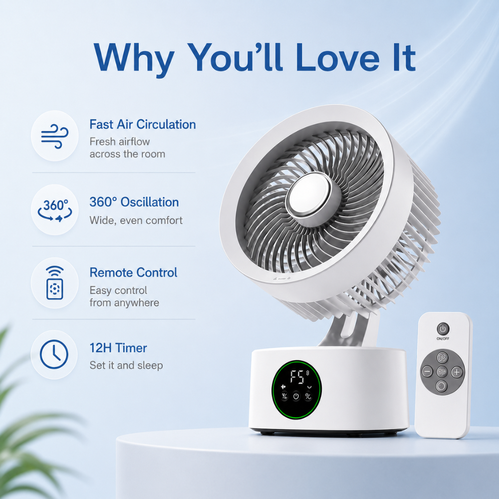 Tragbarer USB Wandventilator mit Akku Fernbedienung Sprachsteuerung 3 Geschwindigkeiten Nachtlicht ABS