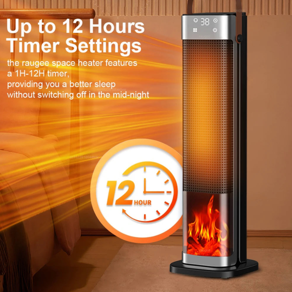 Turmheizlüfter 2000 W mit Fernbedienung 65 cm – Heizstrahler mit LED-Display und Flammeneffekt