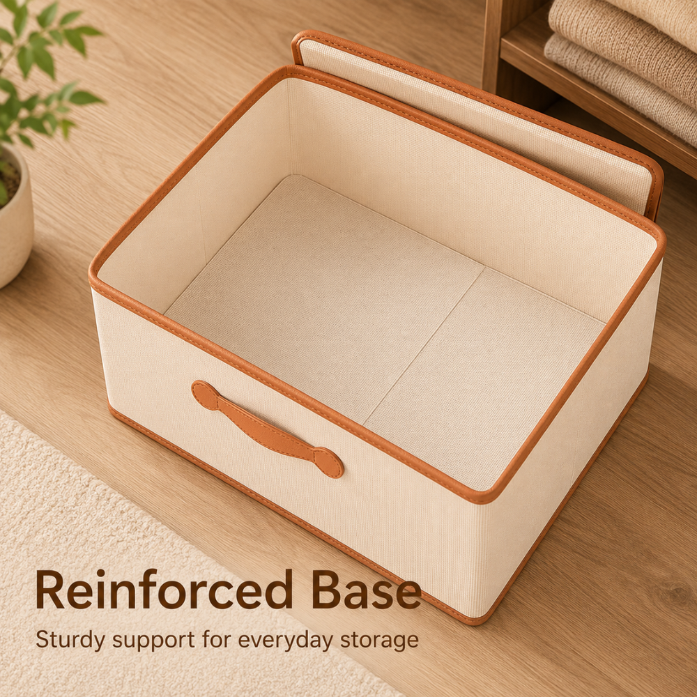 Faltbare Aufbewahrungsbox mit Deckel & Ledergriffen – Stoffbox aus Oxford, Stapelbar