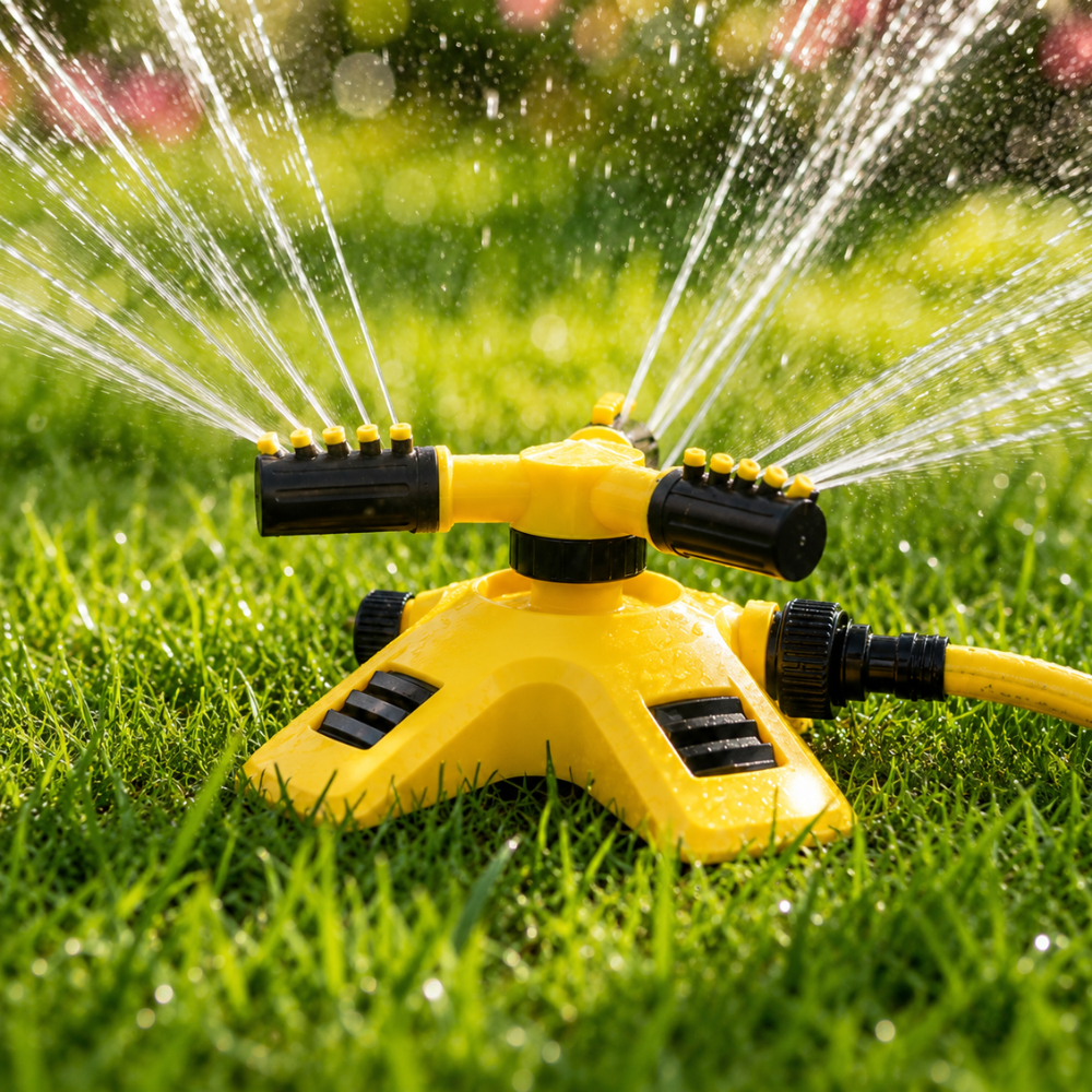 360° Rasensprenger mit 3 verstellbaren Armen – Automatischer Gartensprinkler für Rasen, Beete & Bewässerung