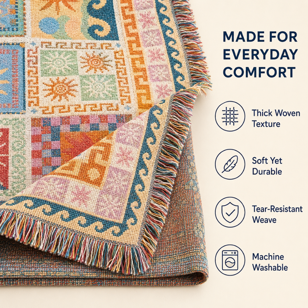 Bunte Boho Picknickdecke mit Fransen | Waschbare Polyester Outdoor-Decke für Camping, Strand, Sofa und Garten