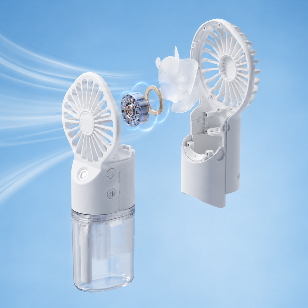 Kompakter Sprüh-Handventilator – USB-aufladbarer Mini-Ventilator mit Wassertank und 4 Geschwindigkeitsstufen für Reisen und Outdoor