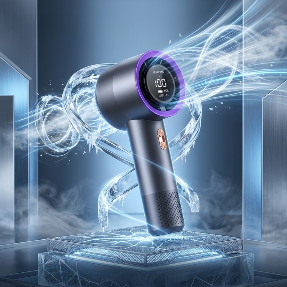 Tragbarer Mini-Turbo-Handventilator – USB-aufladbarer 5V Hochgeschwindigkeitsventilator mit Digitalanzeige und 6 Geschwindigkeitsstufen