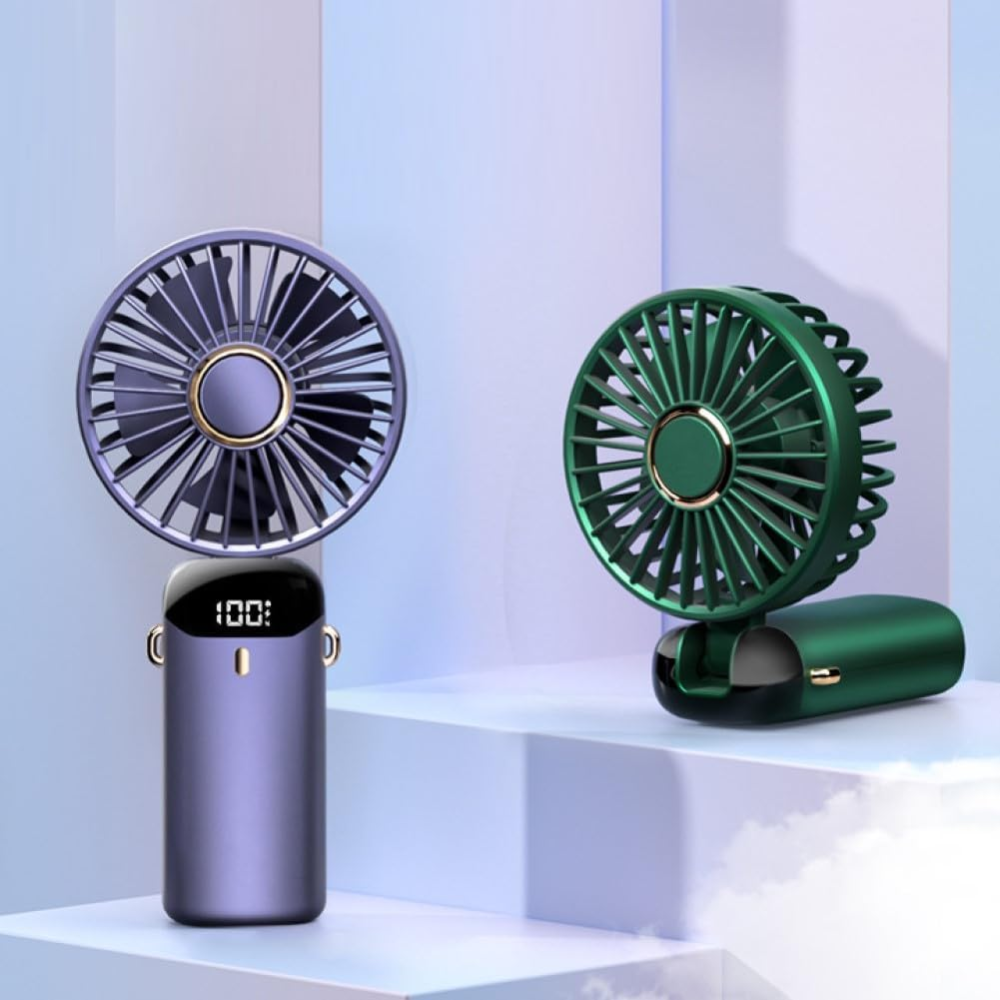 Kompakter USB-Handventilator – tragbarer Mini-Ventilator mit LED-Anzeige, 5 Geschwindigkeitsstufen und klappbarem Design