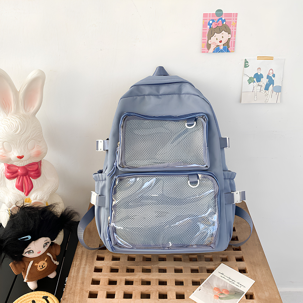 Transparenter Kawaii-Rucksack mit Pin-Display – Großer Schulrucksack im japanischen Stil für Schule, Uni & Alltag