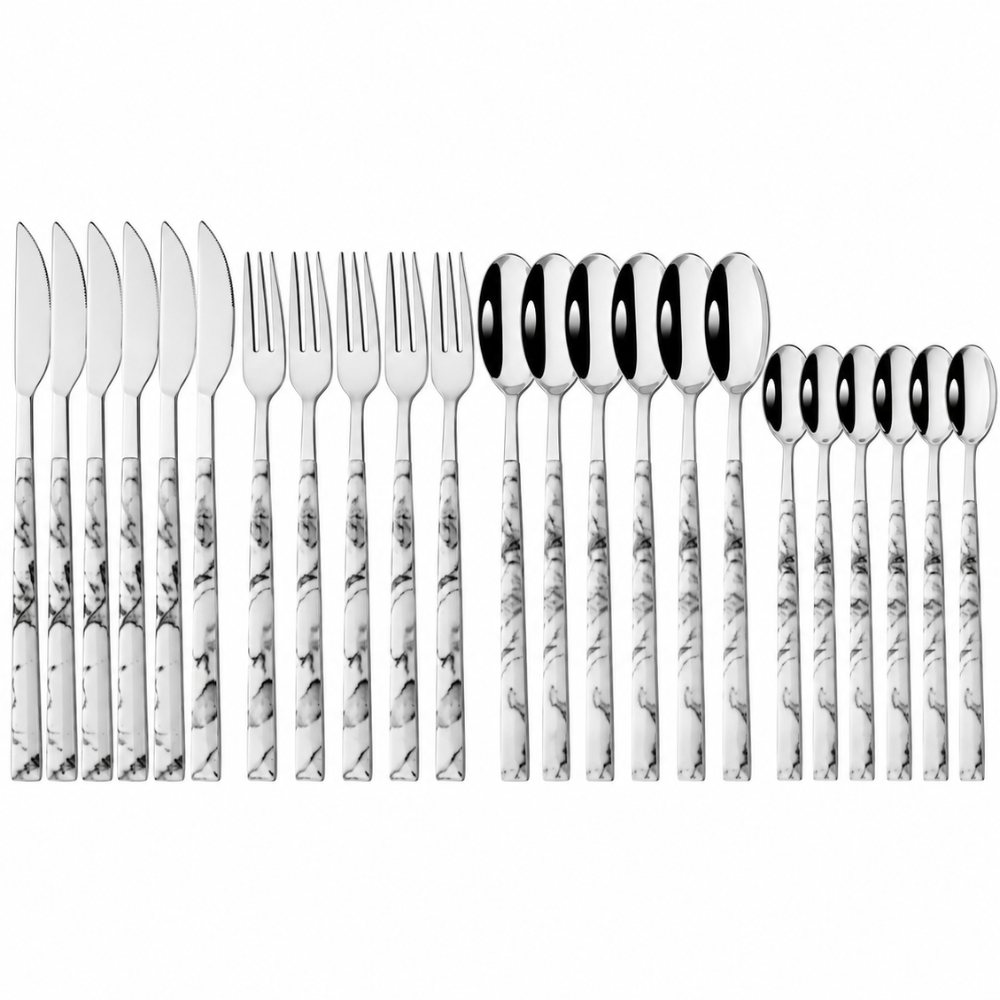Elegantes Besteck-Set mit Holzimitat Griff - Stilvolles Essbesteck für Küche & Festlich gedeckten Tisch