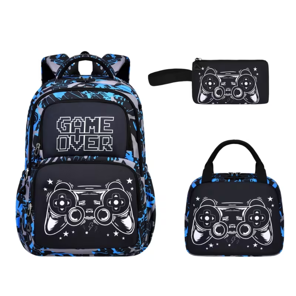 Schulrucksack-Set mit Gaming-Controller-Motiv 46 × 30 × 19 cm – 3-teiliges Polyester-Rucksackset mit Tasche & Federmäppchen