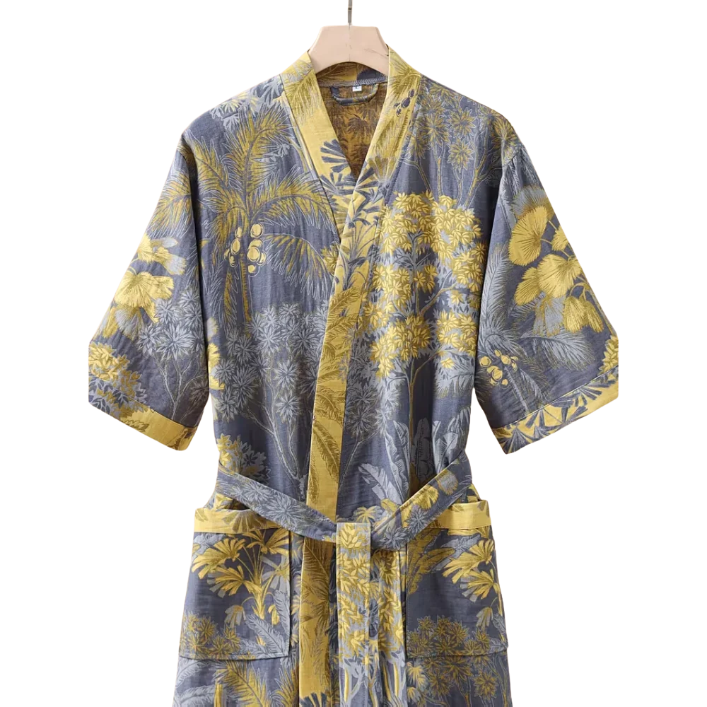 Baumwoll-Gaze Kimono Bademantel - Leichter Morgenmantel & Loungewear für Damen & Herren