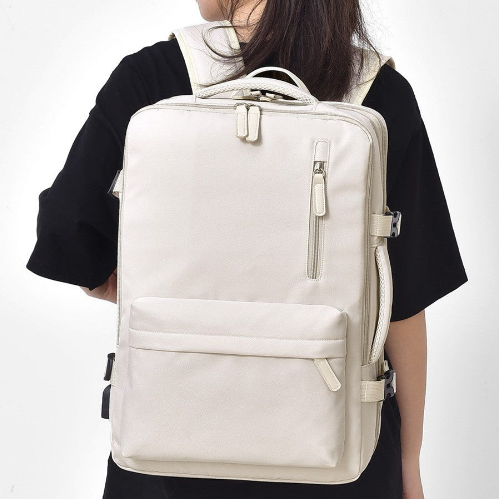 Erweiterbarer Handgepäck-Rucksack 46 × 30 × 16–26 cm – Wasserabweisender Laptop-Reiserucksack mit vielen Fächern