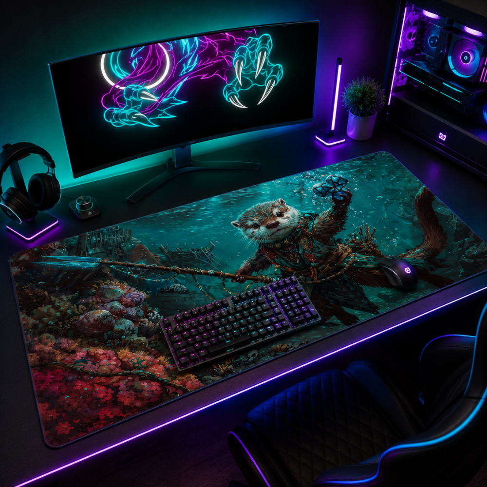 Großes Gaming Mauspad 30 × 60 cm mit Fantasy-Tiermotiv | Rutschfeste Gummi-Schreibtischunterlage mit genähtem Rand